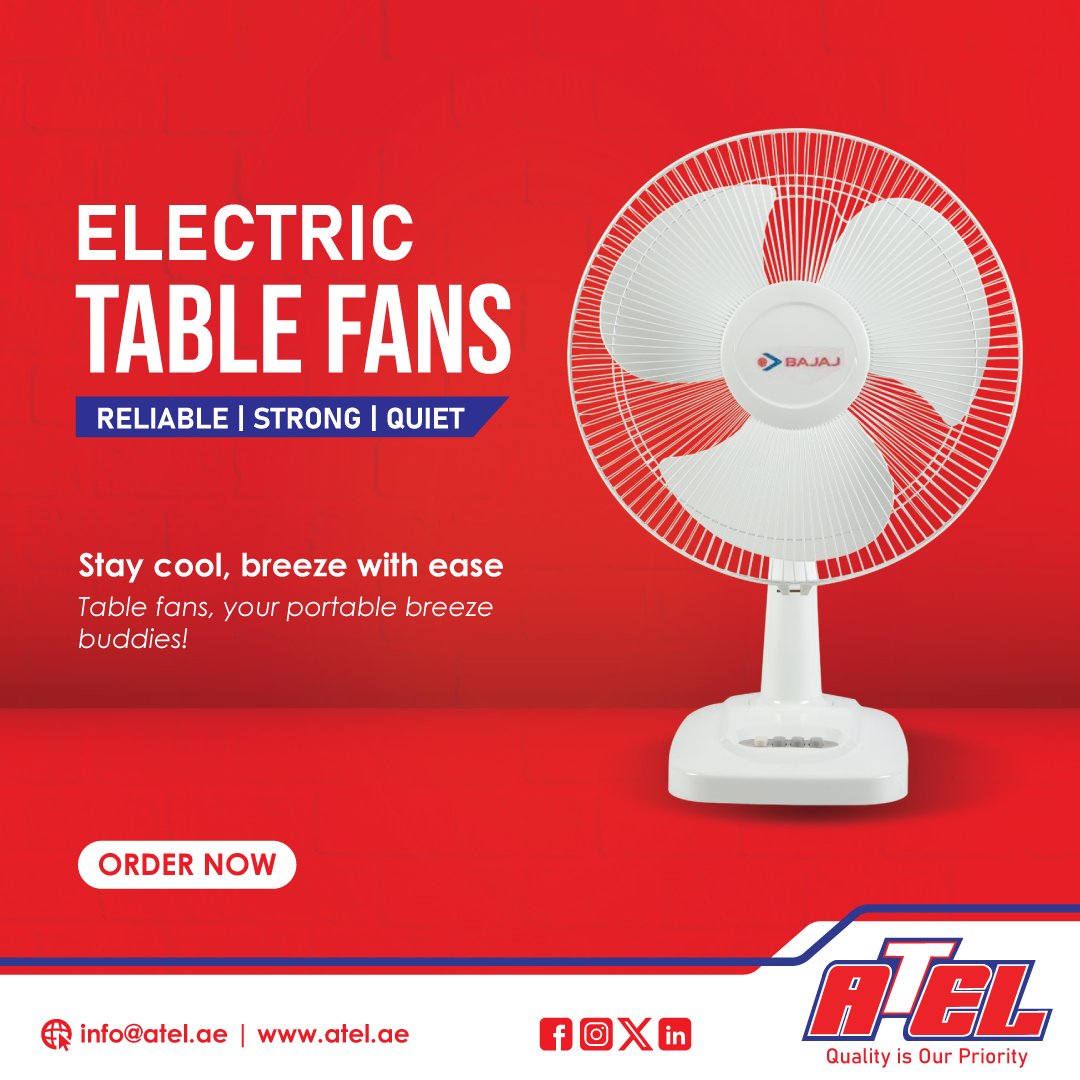ATEL456920's tweet image. Beat the heat with our reliable, strong, and quiet electric table fans! Stay cool and enjoy the breeze wherever you need it. Your portable breeze buddy is just a click away! Order now
Contact: +256 707 505 001 | +256 200 900 882
Visit: atel.ae
#StayCool #TableFans
