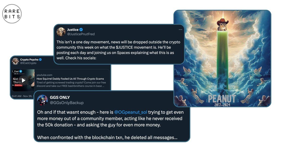 chrisberlin's tweet photo. 💸 $JUSTICE: The saga where asking for more money is the latest superhero power. 
Meanwhile, the Squirrel token project is proving that even in crypto, you can't outrun your tail... or your blockchain receipts! 
🐿️📜 #CryptoDrama #SquirrelGate
THE PNUT DRAMA IS IN FULL FORCE - listen here https://t.co/vO02yXn7r7