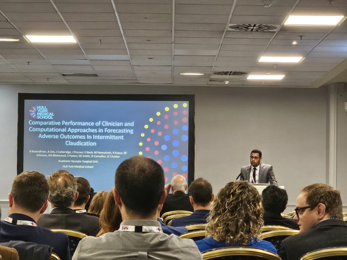 VascularHull (@vascularhull) on Twitter photo Well done <a href="/bharathtiger/">Bharat Ravindhran</a> @ #VSASM2024 for your presentation - Comparative performance of clinician and computational approaches in forecasting adverse outcomes in intermittent claudication 🧐 Well done <a href="/bharathtiger/">Bharat Ravindhran</a> @ #VSASM2024 for your presentation - Comparative performance of clinician and computational approaches in forecasting adverse outcomes in intermittent claudication 🧐