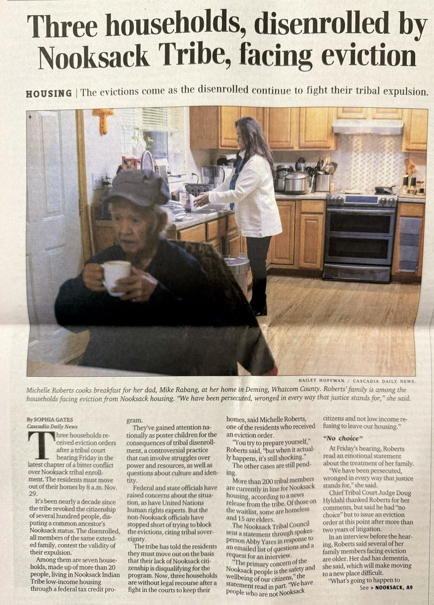 Today's Seattle Times. Thanksgiving evictions certain. Colonization completed. Shame on <a href="/NooksackTribe/">Nooksack Indian Tribe</a>. Shame on <a href="/SecDebHaaland/">Secretary Deb Haaland</a>. Shame on @GovInslee. Shame on the United States of America.🦃🇺🇸