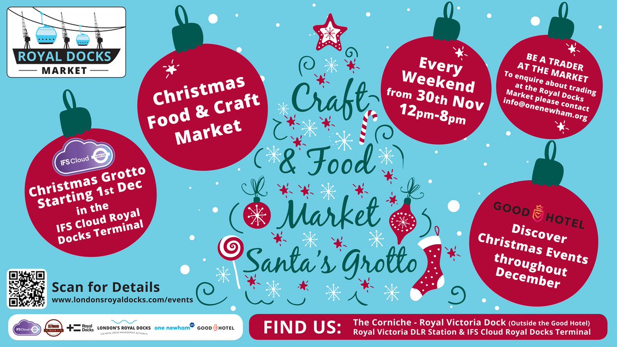 The Royal Docks Market is back again, but this time it’s for Christmas!

Come along and join us for some festive fun!  With various activities on offer each week, as well as a variety of craft stalls and street food.  Open every weekend in December from Saturday 30th November,