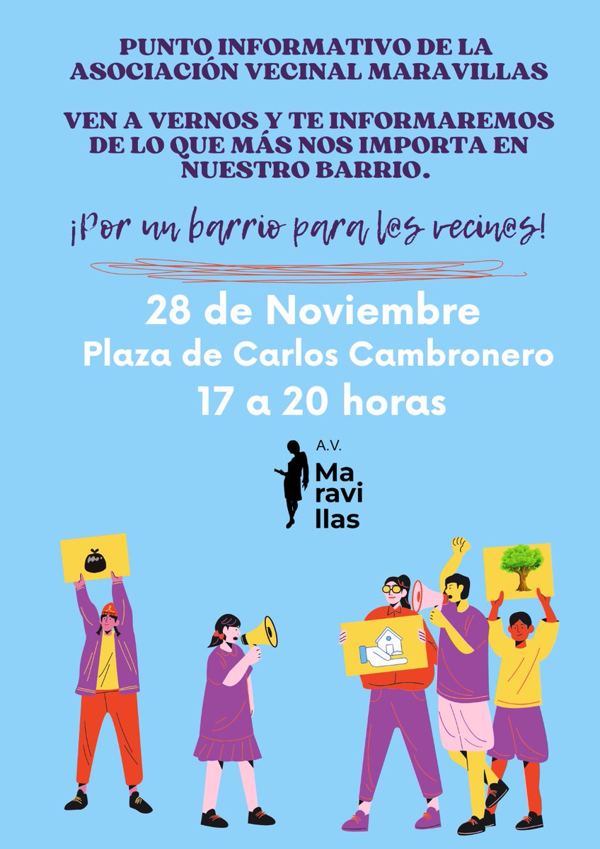 Mañana estaremos por la tarde en la Plaza Carlos Cambronero informando sobre temas de interés, recogiendo comentarios y opiniones y dando a conocer nuestra asociación.

¡Pásate!