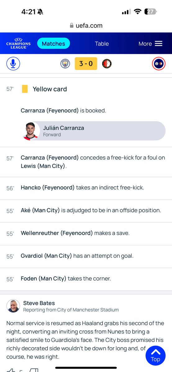 Fierrostro's tweet photo. @bet365mx  Que tal , hubo offside de AKE al 55 en el partido de ayer , Manchester city vs Feyenoord. En la aplicación de bet no se registró ese offside y me arruinó la apuesta, me pueden asistir por favor? https://t.co/ZN6bKHFkOq