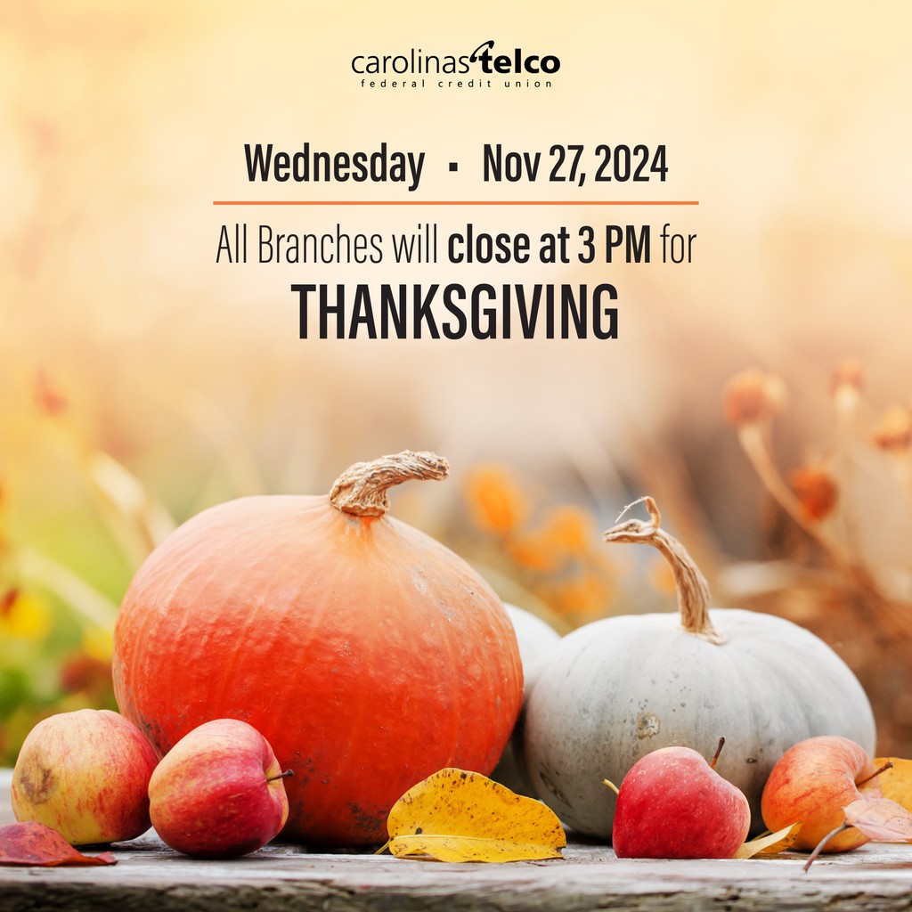 ctelco's tweet photo. Reminder that all CTFCU branches will close today at 3 PM and remain closed on 11/28 and 11/29 for Thanksgiving.

#Thanksgiving #BlackFriday https://t.co/5rb87fM6Sf