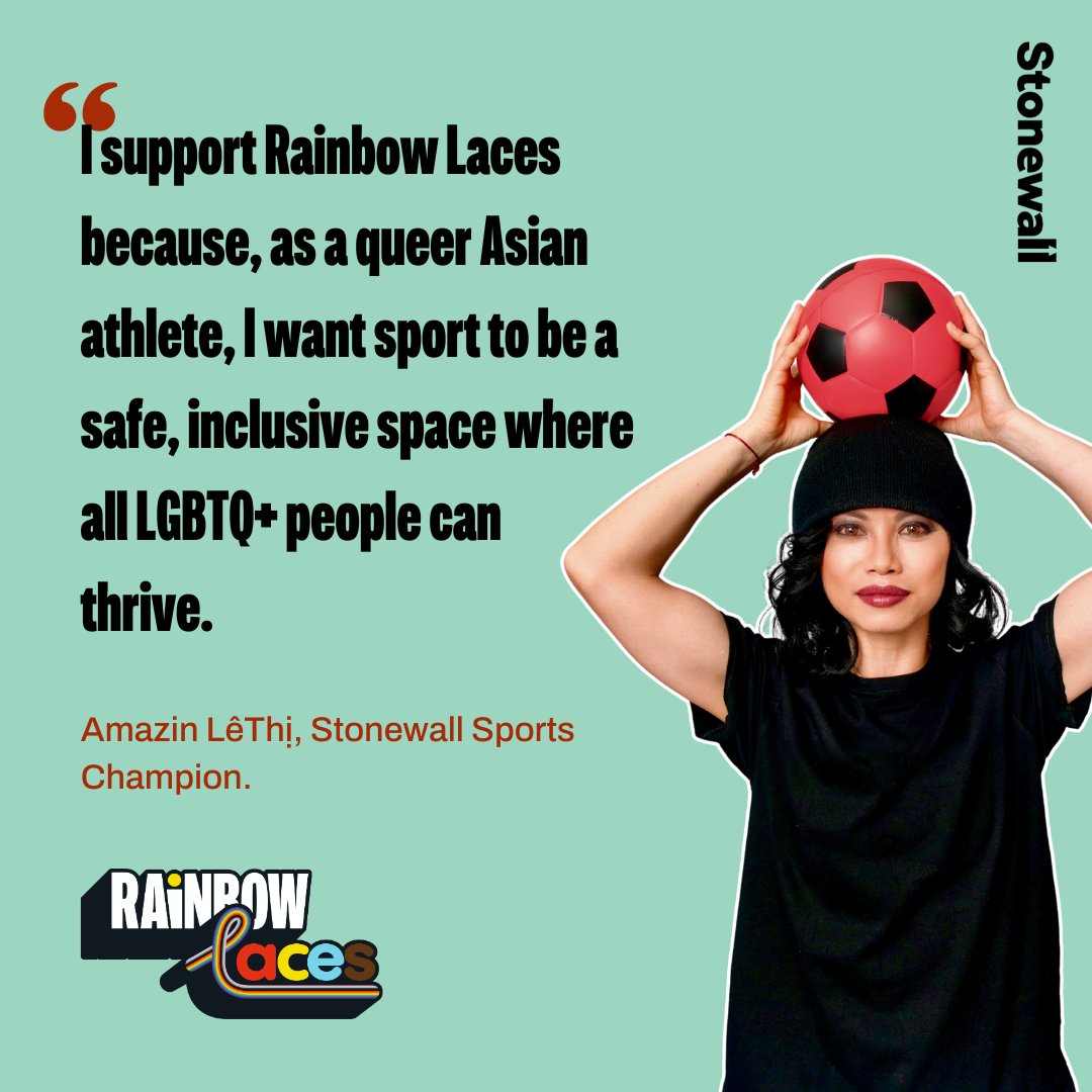 Stonewall (@stonewalluk) on Twitter photo #RainbowLaces is well underway, and it has been amazing to see so much support, including from our Sports Champions.
<a href="/amazinlethi/">π³οΈβπ Amazin LΓͺThα»</a> is breaking down barriers for #LGBTQ+ people in sport, showing that they have a place in sport.
Find out more about Rainbow Laces βΆοΈ #RainbowLaces is well underway, and it has been amazing to see so much support, including from our Sports Champions.
<a href="/amazinlethi/">π³οΈβπ Amazin LΓͺThα»</a> is breaking down barriers for #LGBTQ+ people in sport, showing that they have a place in sport.
Find out more about Rainbow Laces βΆοΈ