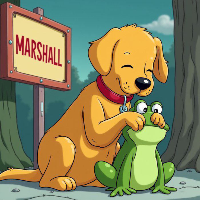 #MARSHALL and his froggy buddy sharing a moment of pure joy in the great outdoors! With Marshall’s playful energy and the frog’s adorable surprise, it’s a friendship for the ages. Who else loves this dynamic duo?