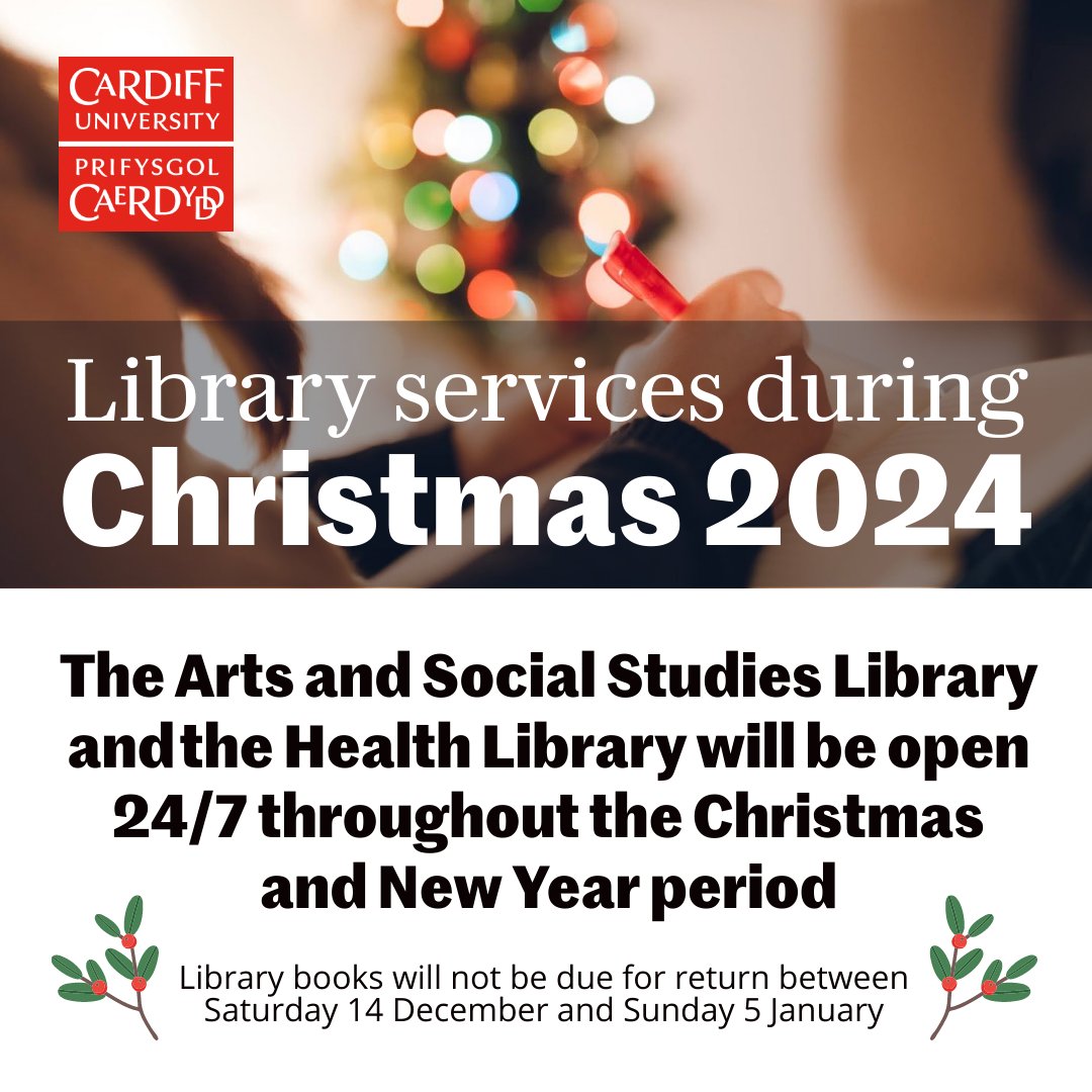 cardiffunilib's tweet photo. The Arts &amp; Social Studies Library and Health Library remain open 24/7 throughout the holidays for those of you powering through. Your @cardiffuni student ID card is essential for access! ⛄️

More info: https://t.co/RSIRdl5INk https://t.co/mGyz1OiC8S