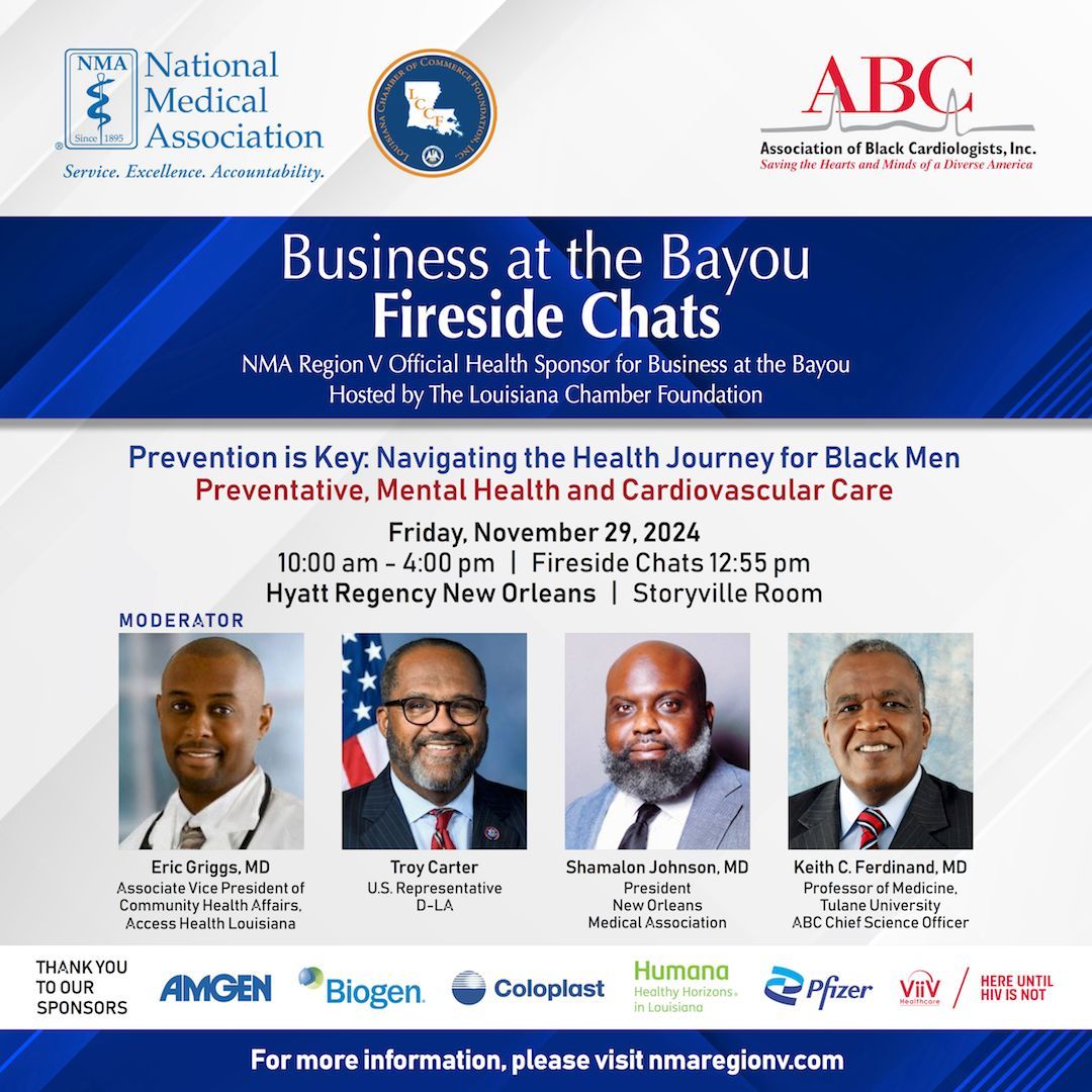 Association of Black Cardiologists (@abcardio1) on Twitter photo Heading to #NewOrleans for the Bayou Classic? Join ABC’s <a href="/kcferdmd/">Keith C. Ferdinand, MD, FACC, FAHA, FNLA</a> & others for a Business @ #BayouClassic Fireside Chat on Black men's health—preventive, mental health, & CV care. 🗓️ Nov. 29 | 🕒 12:55 PM | 📍<a href="/HyattNewOrleans/">Hyatt Regency NOLA</a>. Free/Open to public! bit.ly/ABCBayouFiresi… Heading to #NewOrleans for the Bayou Classic? Join ABC’s <a href="/kcferdmd/">Keith C. Ferdinand, MD, FACC, FAHA, FNLA</a> & others for a Business @ #BayouClassic Fireside Chat on Black men's health—preventive, mental health, & CV care. 🗓️ Nov. 29 | 🕒 12:55 PM | 📍<a href="/HyattNewOrleans/">Hyatt Regency NOLA</a>. Free/Open to public! bit.ly/ABCBayouFiresi…