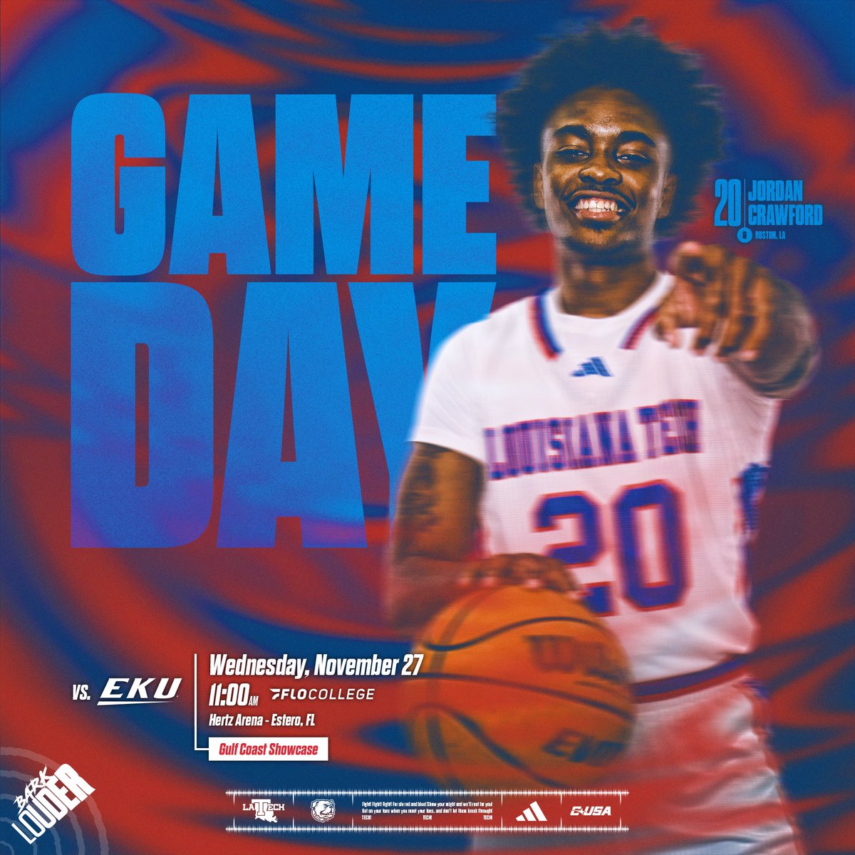 GAME DAY

🆚 Eastern Kentucky 
⏰ 11 am CT
📍 Hertz Arena (Estero, Fla.)
📺 FloCollege.com/Watch
📻 LA Tech Sports Network | LA Tech Athletics app