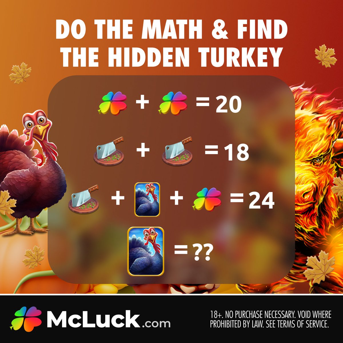 🦃 Ready for some slot math madness? 🔥 

Drop your answer in the comments!👇

Play #McLuck Stampede! Link in bio! 📲

Sweepstakes are subject to availability. Game availability can vary by country.

#socialcasino #gaming #viral #trending