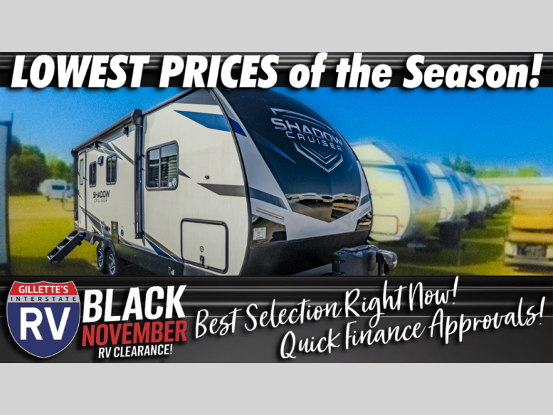 🌟 The New 2022 Cruiser Shadow Cruiser 225RBS  is on sale for $27,990! Make it yours during 🖤 Black November! 👉 rpb.li/MvIg This Cruiser is 26 ft, sleeps 4, has 1 slide, and weighs 5,264lbs! Start camping today!
#GillettesInterstateRV #Glamping #RVer #Explore