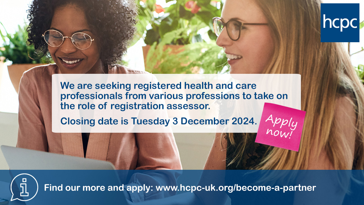 We are seeking #HCPCregistered professionals from multiple professions for the role of registration assessor. 

Closing date for applications is Tuesday 3 December 2024. Find out more and apply on our website 👇

ow.ly/1Xyn50UgyvB