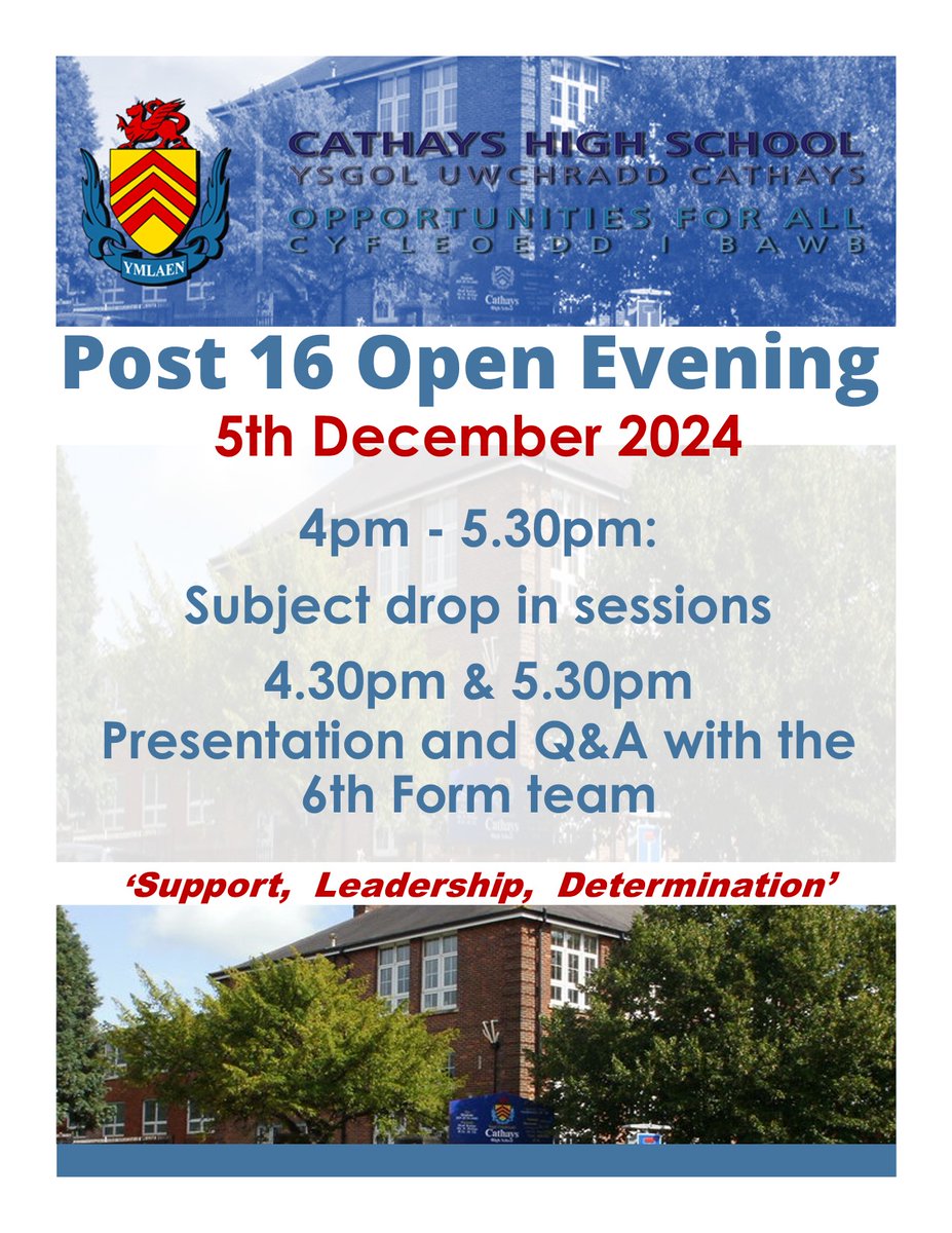 Our Post 16 Open evening is happening on the 5th of December! please see the link below to our school website where you can also find the promotional leaflet:
cathayshigh.co.uk/cathays-post-1…