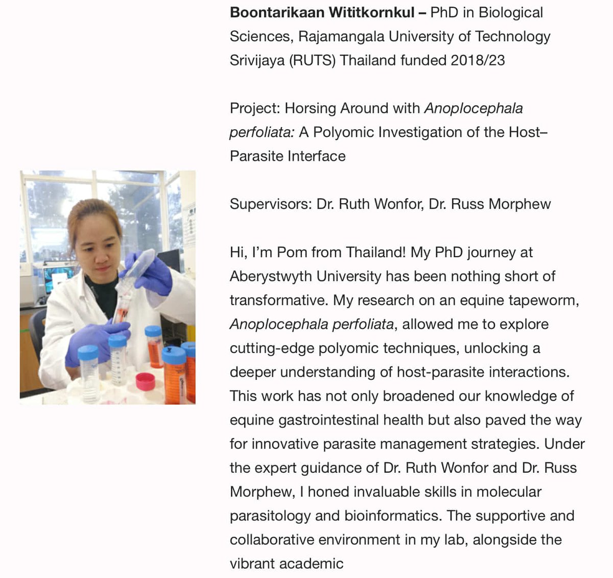 Pom Wititkornkul (@pomwititkornkul) on Twitter photo Step into the world of helminth research! 🧬✨ I’m thrilled to be part of such a dynamic research group, exploring diverse themes and enjoying an incredible student experience at the Barrett Centre for Helminth Control, Aberystwyth University. bchc.aber.ac.uk/about-us/stude… Step into the world of helminth research! 🧬✨ I’m thrilled to be part of such a dynamic research group, exploring diverse themes and enjoying an incredible student experience at the Barrett Centre for Helminth Control, Aberystwyth University. bchc.aber.ac.uk/about-us/stude…