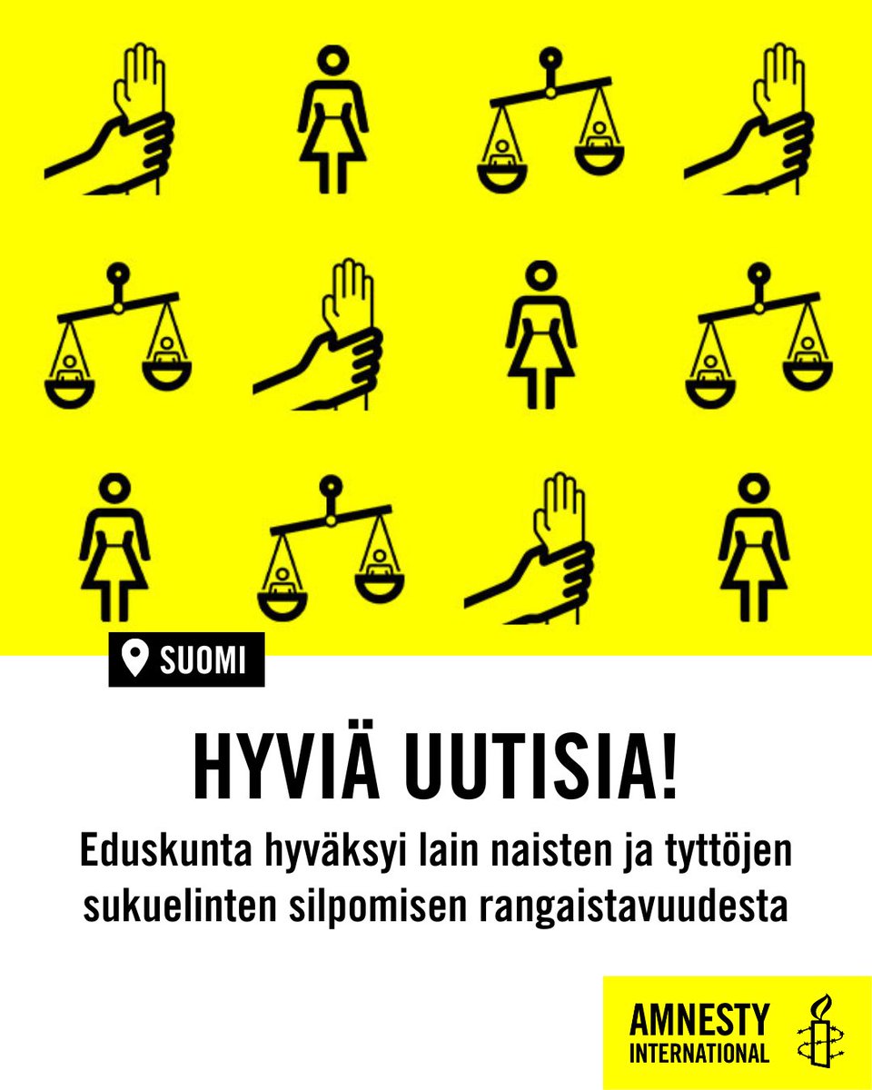 Hyviä uutisia! Eduskunta hyväksyi eilen lain naisten ja tyttöjen sukuelinten silpomisen rangaistavuudesta. Uusi laki astuu voimaan vuodenvaihteessa.  Järjestöt ovat vaatineet tätä tärkeää uudistusta vuosia. 

1/5

#ihmisoikeudet
