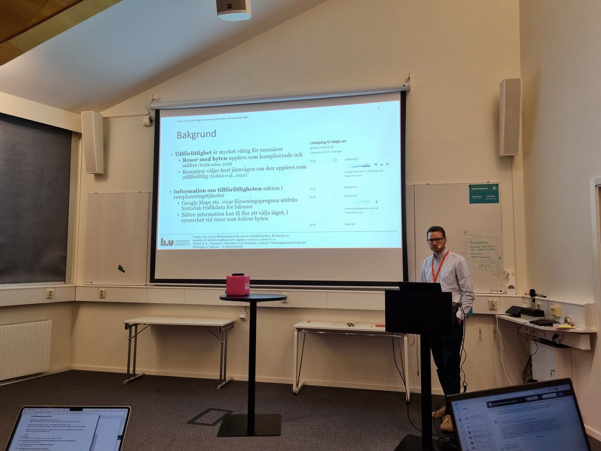LiU Railway & Public Transport (@liu_jvgkoll) on Twitter photo Idag deltar vi i #KAJT Höstseminarium hos <a href="/RISEsweden/">RISE</a>, där <a href="/bitsteller/">Nils Breyer 🇪🇺</a> presenterar sin och Nikolaus Stratil-Sauers forskning om hela resans tillförlitlighet och resenärsinformation vid reseplaneringen. Forskningen har gjorts tillsammans med <a href="/Trafikverket/">Trafikverket</a>. Idag deltar vi i #KAJT Höstseminarium hos <a href="/RISEsweden/">RISE</a>, där <a href="/bitsteller/">Nils Breyer 🇪🇺</a> presenterar sin och Nikolaus Stratil-Sauers forskning om hela resans tillförlitlighet och resenärsinformation vid reseplaneringen. Forskningen har gjorts tillsammans med <a href="/Trafikverket/">Trafikverket</a>.