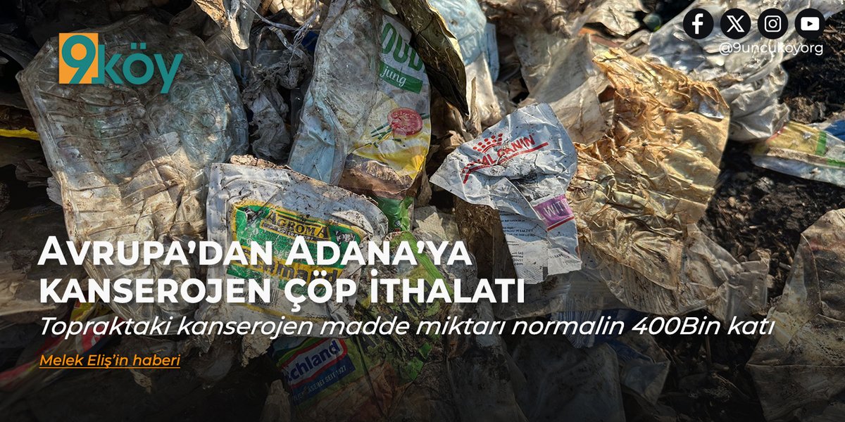 9uncukoyorg's tweet photo. 🔴İngiltere ve Avrupa Birliği ülkelerinden ithal edilen plastik atıklar, Adana’nın çeşitli bölgelerine dökülerek tarım alanlarını, sulama kanallarını ve yerleşim yerlerini tehdit ediyor. 

Greenpeace’in raporuna göre, ithal plastik çöpler nedeniyle topraktaki kanserojen madde miktarı normalin 400 bin katına çıktı. Ayrıca topraktaki kurşun miktarı, çocuklarda öğrenme sorununa yol açacak düzeyde…

Melek Eliş’in haberi: https://t.co/HJzc7whQBJ

@nihantemizatas_ @greenpeaceturkiye
#Adana #sağlık #halksağlığı #ithalçöp #9köy