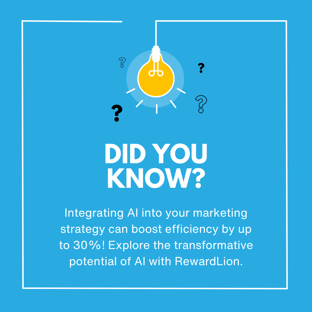RewardLion's tweet photo. 🚀 Did You Know? 🚀 Integrating AI into your marketing can boost efficiency by up to 30%! With RewardLion, enhance engagement, optimize campaigns, and unlock insights. Let’s revolutionize your strategy!

#AIinMarketing #RewardLion #DigitalTransformation https://t.co/5xwlWcdzbT