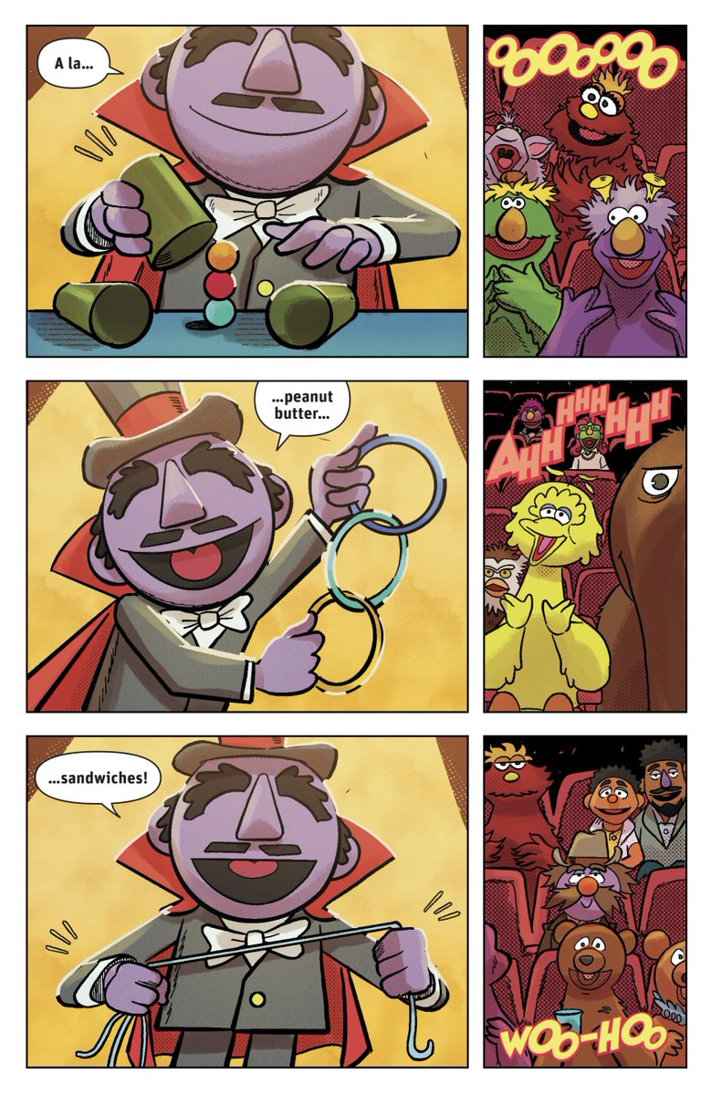 Out today! SESAME STREET #4 from <a href="/OniPress/">Oni Press</a> 

WRITTEN BY @joeyesposito 
ILLUSTRATED BY Me (Sean Dove)
COLORED BY Valentina Pinto
LETTERED BY Shawn Lee

You're invited-the Amazing Mumford is taking the stage on Sesame Street for a night of magic!