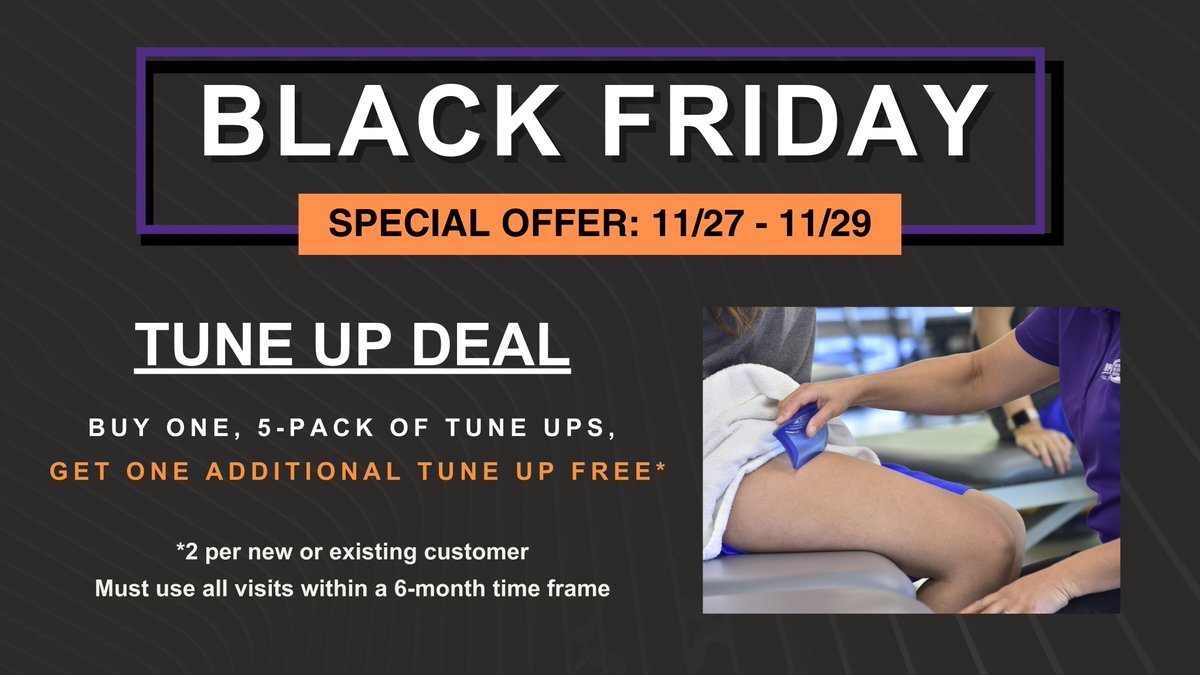 ImpactPt's tweet photo. Black Friday Deal Alert!

Buy One, 5-Pack of Tune Ups, Get One Additional Tune Up FREE*.
*2 per new or existing customer. Must use all visits within a 6-month time frame.

Take advantage of this deal today! 
https://t.co/0EClqFa7VA https://t.co/HKLtYDViT4
