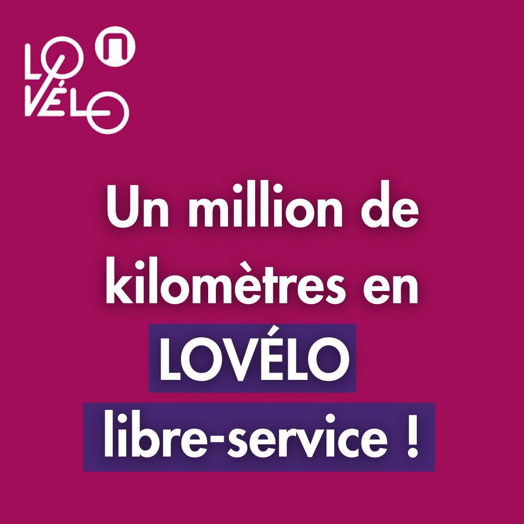 LOVÉLO libre-service: le million de KM est atteint ! En un peu plus d’un an, 3,5 fois plus de trajets que le système précédent Cy’Clic! Un mode de déplacement flexible, pas cher, écolo: tout le monde y gagne!