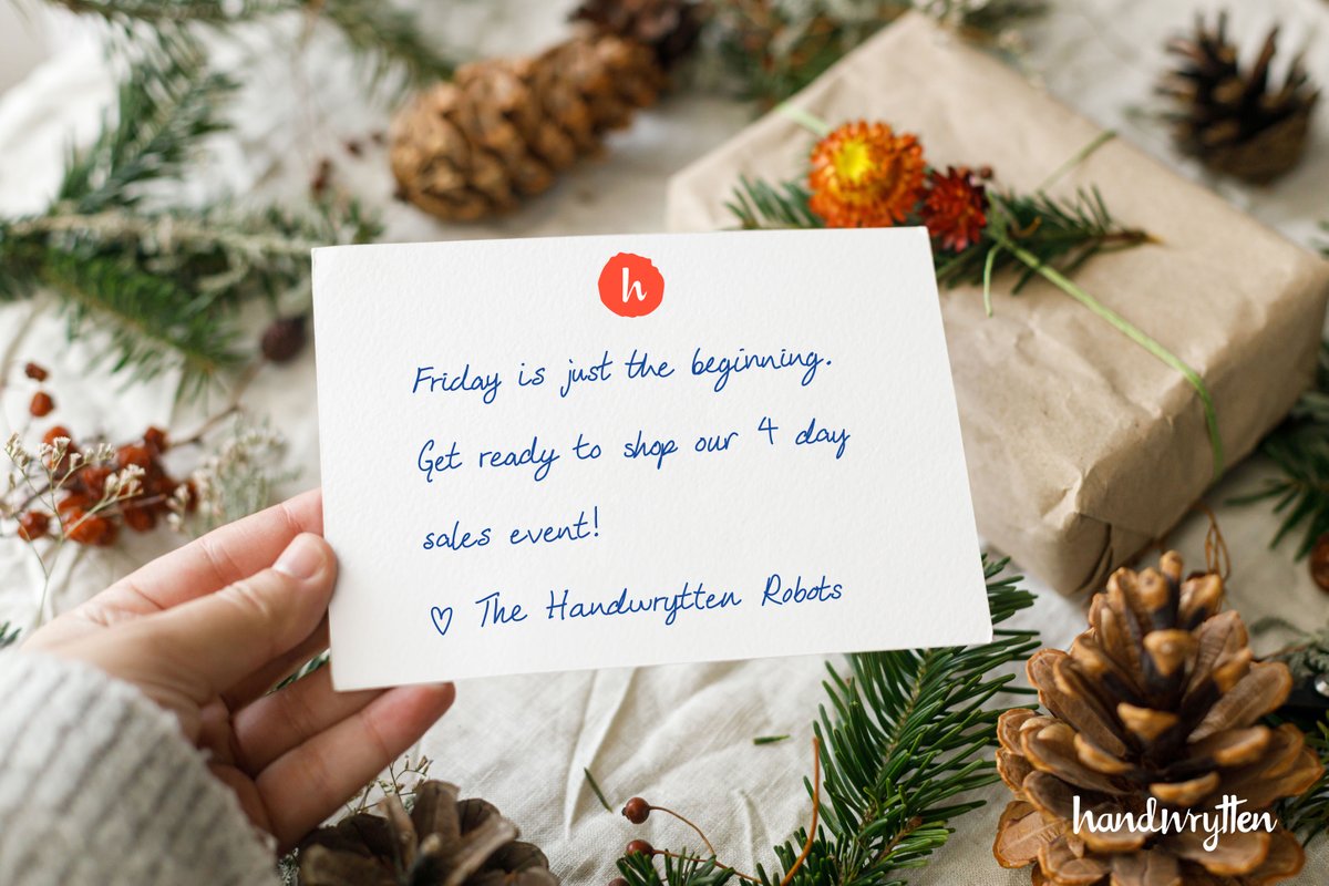 Handwrytten's tweet photo. ⏰ Get excited! This Friday marks the start of Handwrytten’s 4-day deal event! From Friday to Monday, save big and celebrate more!
#HandwryttenCountdown #SaveTheDate #4DaysOfDeals #TeaserTuesday #HandwrittenMoments #LimitedTime #SaleEvent #DealAlert #EpicDeals #HandwrittenMagic https://t.co/NLMHP69k9a