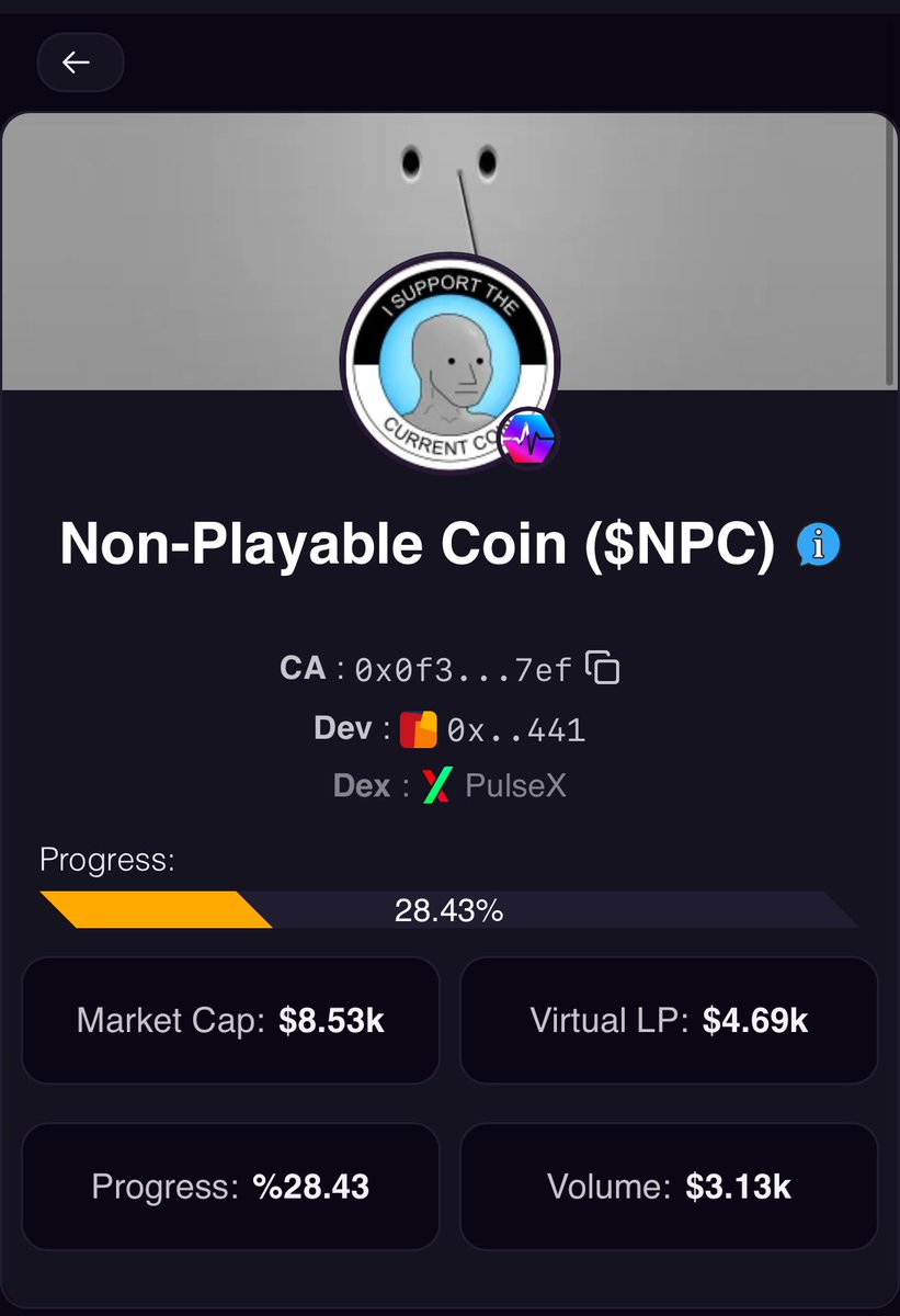 EdoJavanesG80's tweet photo. You know what to do..
Fuck it !!
https://t.co/JPIYyRTwiH
Non-Playable Coin ($NPC)
Ca : 0x0f3264fedc59263d7ad83227f118c64368b5a7ef
#PulseChain #HoldFun $SWAG $Pepechu $MAGA https://t.co/tD5cN60QbN