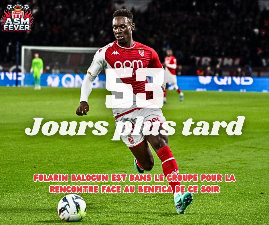ASMFever's tweet photo. 📣 Folarin Balogun 🇺🇸 est dans le groupe pour la rencontre de ce soir.
🏥 Il s'était blessé le 05/10/2024 face à Rennes.
✅️ Un retour très attendu
#Balogun #ASMSBL #UCL https://t.co/yu6vVr5ToK