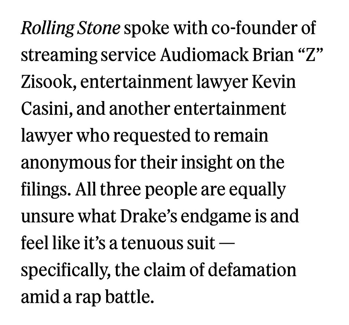 I spoke with <a href="/andrejgee/">𝚊𝚓𝚐</a> at <a href="/RollingStone/">Rolling Stone</a> about the biggest story in music. I don’t believe there is any endgame, for Drake, specifically, that offsets the self sabotage and reputational harm of these filings.

rollingstone.com/music/music-fe…