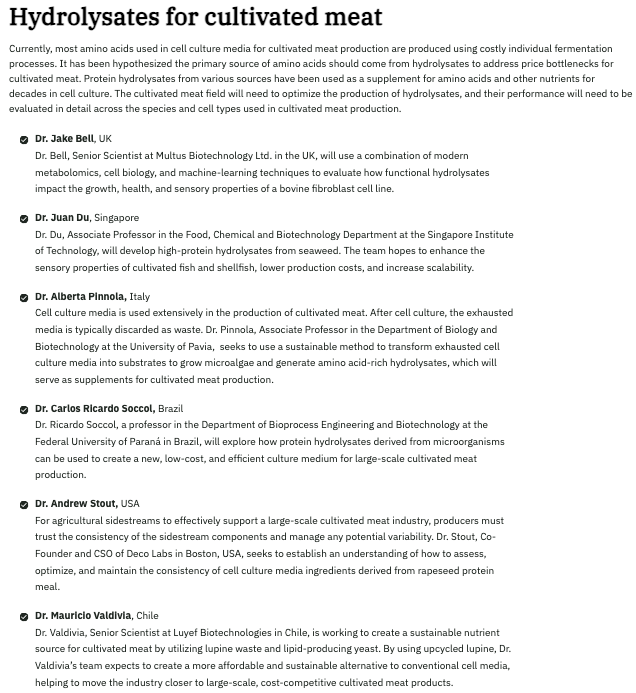 Elliot Swartz (@elliotswartz) on Twitter photo Congrats to our 2024 research grant program cohort, who will explore how starting materials ranging from crops, sidestreams, microbes, and micro/macro algae can support cellular nutrition for #cultivatedmeat
production.
gfi.org/blog/building-… Congrats to our 2024 research grant program cohort, who will explore how starting materials ranging from crops, sidestreams, microbes, and micro/macro algae can support cellular nutrition for #cultivatedmeat
production.
gfi.org/blog/building-…