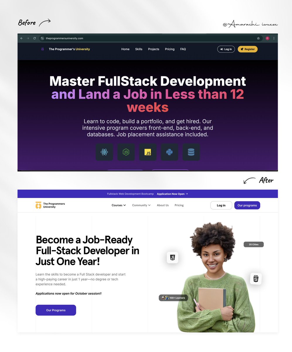 Recently, I redesigned the website for TheProgrammersUniversity to improve its user experience and create a more compelling interface attracts aspiring developers. 

They had traffic (plenty, in fact), but very few people were actually signing up for courses.

After looking