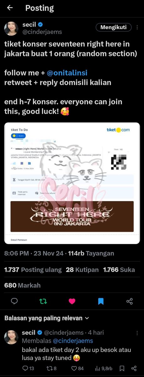 mathelays's tweet photo. @cinderjaems @onitalinsi Done all rules ya kak! Wish me luck aku menang, hitung-hitung jadi kado ultah hehe ^_^. Btw, aku dari Jakarta Selatan ya kak! <3 https://t.co/eCctnNaRBL