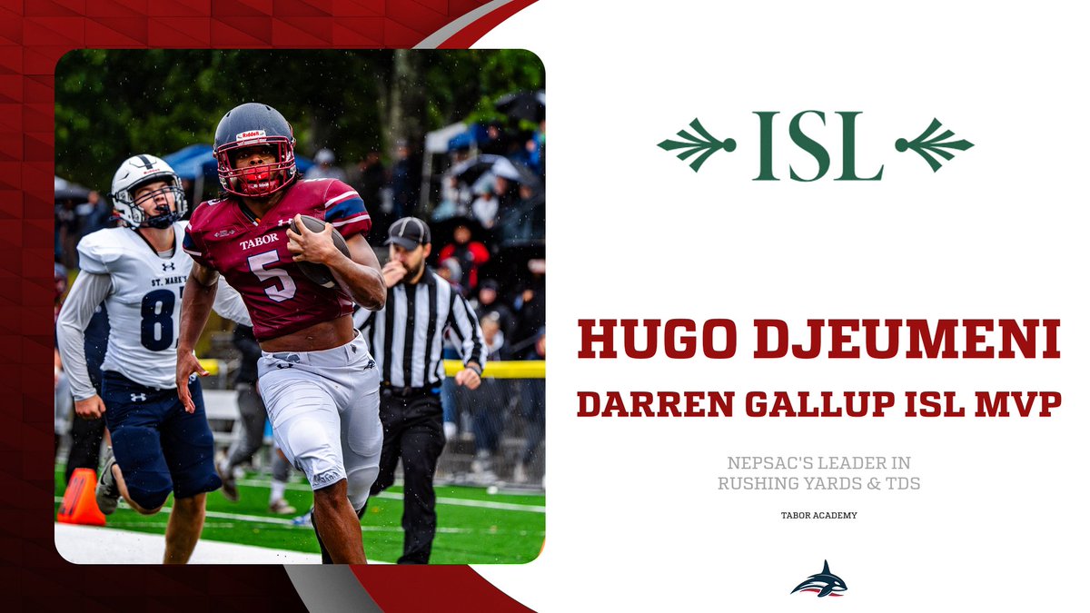 Congratulations to <a href="/HDjeumeni/">Hugo Djeumeni Kemeni🇨🇲</a> on being named the Darren Gallup ISL MVP! Hugo led the NEPSAC in rushing yards and touchdowns for the second year in a row! #RIdeTheWave #SeawolfNaiton