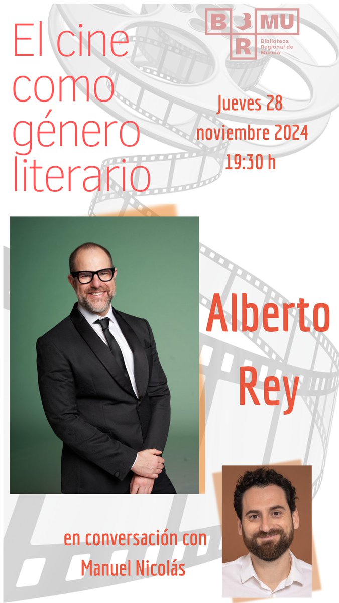 ¿Cuál es tu serie favorita? ¿cuál estás viendo? ¿quieres alguna recomendación? Ven mañana a 'El cine como género literario' y haz tu propia programación con <a href="/Albertoenserie/">Alberto Rey</a> conversando con Manuel Nicolás
📽️Jueves, 28/11
📽️19:30 h.
📽️bibliotecaregional.carm.es/agenda/el-cine…