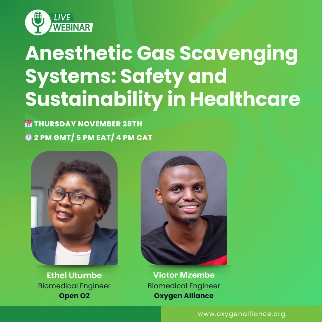 O2Alliance's tweet photo. 📢 Join our webinar:
'Anesthetic Gas Scavenging Systems: Safety &amp; Sustainability in Healthcare'

🗓️ Nov 28 | ⏰ 2 PM GMT | 5 PM EAT

Learn about risks, solutions, &amp; sustainable practices. Don’t miss it!

🔗Register here -> https://t.co/jQhyJfDFqe https://t.co/eTfyawSkPI