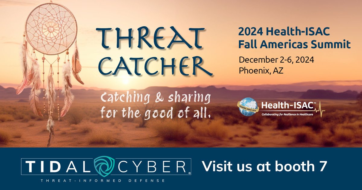 Tidal Cyber (@tidalcyber) on Twitter photo Stop by the <a href="/TidalCyber/">Tidal Cyber</a> booth in <a href="/HealthISAC/">Health-ISAC</a> Fall Americas Summit to see why Tidal Cyber is the only way to see if you're truly prepared to defend against relevant threats.
Schedule a meeting ahead of time: okt.to/GXig0j Stop by the <a href="/TidalCyber/">Tidal Cyber</a> booth in <a href="/HealthISAC/">Health-ISAC</a> Fall Americas Summit to see why Tidal Cyber is the only way to see if you're truly prepared to defend against relevant threats.
Schedule a meeting ahead of time: okt.to/GXig0j