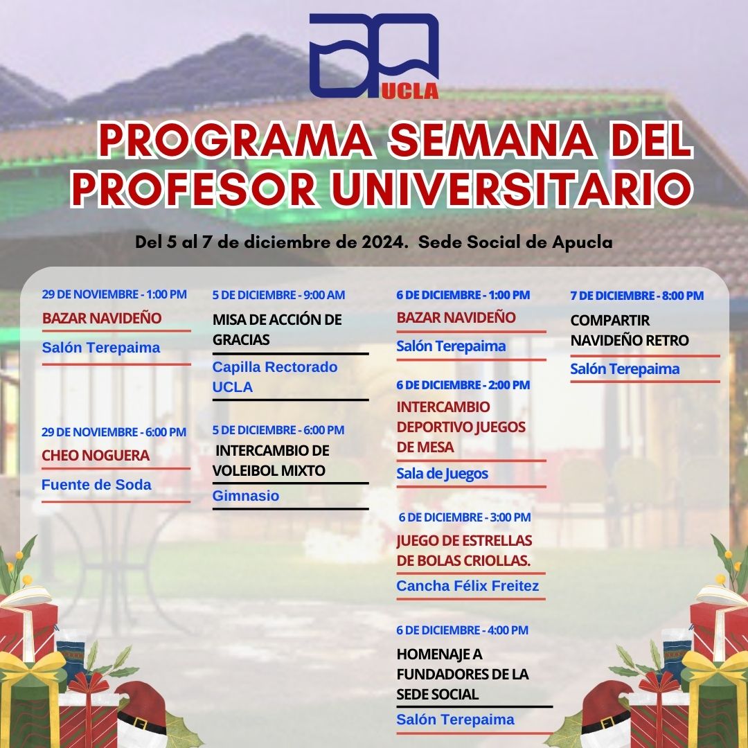 Programa Semana del Profesor Universitario 2024 apucla.blogspot.com/2024/11/progra…