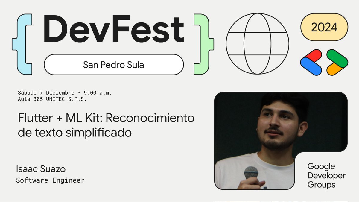 GDG San Pedro Sula (@gdgsanpedrosula) on Twitter photo Anunciamos primer #Workshop del DevFest San Pedro Sula 2024🚀🇭🇳😎
👨💻Isaac Suazo <a href="/isaacsuazo7/">Isaac Suazo</a>🇭🇳
📝Flutter + ML Kit: Reconocimiento de texto simplificado
Sobre el tema: En este workshop aprenderemos a implementar el API de reconocimiento de texto de ML Kit en Flutter, el cual es.. Anunciamos primer #Workshop del DevFest San Pedro Sula 2024🚀🇭🇳😎
👨💻Isaac Suazo <a href="/isaacsuazo7/">Isaac Suazo</a>🇭🇳
📝Flutter + ML Kit: Reconocimiento de texto simplificado
Sobre el tema: En este workshop aprenderemos a implementar el API de reconocimiento de texto de ML Kit en Flutter, el cual es..