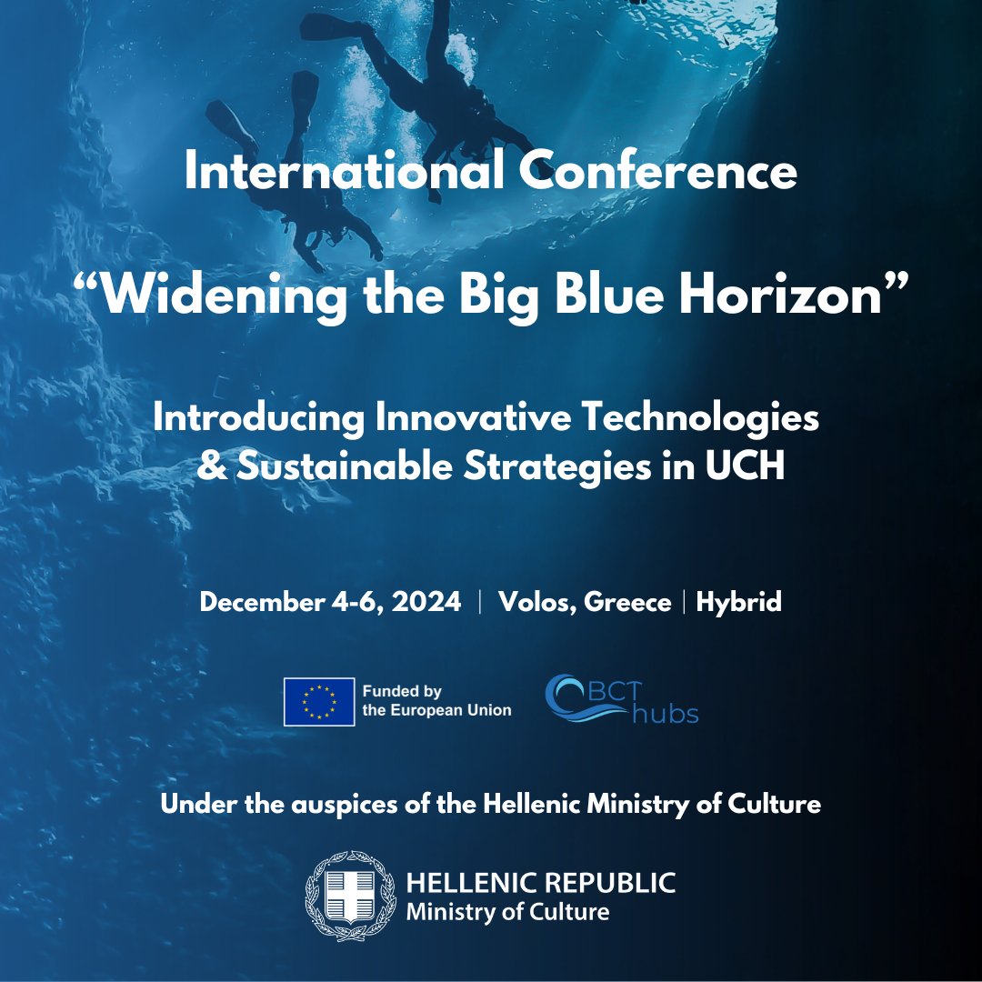 📢We are thrilled to announce that the 1st #BCThubs International Conference ''Widening the Big Blue Horizon'' has officially been placed under the auspices of the Hellenic Ministry of Culture.

☎️Contact 👉 conference@bcthubs.eu
#BigBlueHorizonConference <a href="/CORDIS_EU/">EU Research Results</a> <a href="/REA_research/">European Research Executive Agency</a>