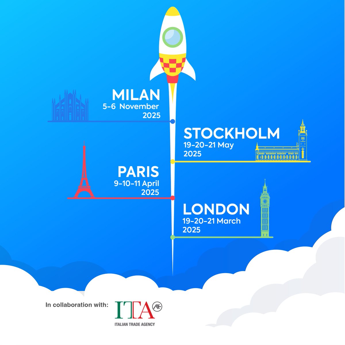 Prosegue il viaggio di SMAU nell’innovazione con un’edizione 2025 che attraversa le capitali europee più dinamiche dell’ecosistema startup: Londra, Parigi, Stoccolma e Milano 🚀

Scopri le date delle tappe internazionali, cliccando qui &gt; tinyurl.com/NLRoadshowEuro…