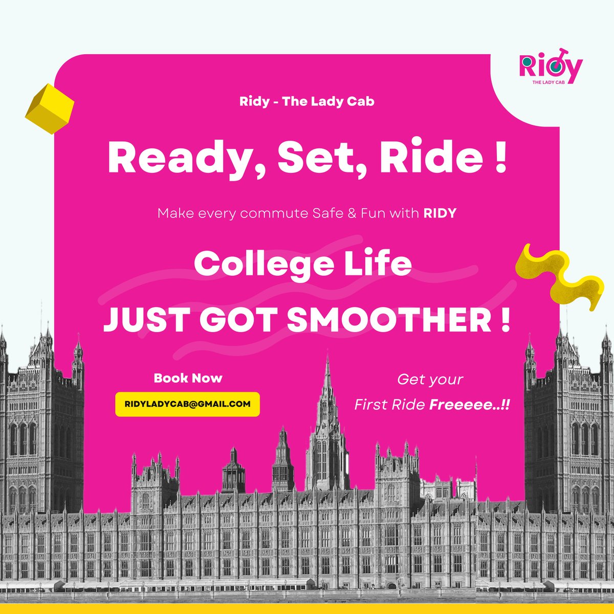 ridyladycab's tweet photo. RIDY - Launching !
Coming Soon for College Students !
.
Get your first Ride for Free..!!!
.
#ridyladycab #collegestudents #womensafety #greenenvironment #freeride #vouchers #Safefunride https://t.co/e8PFLzp8h4