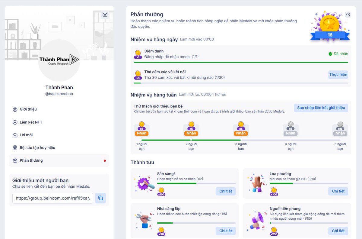 bachkhoabnb's tweet photo. Săn kèo khủng từ  Airdrop dự án Beincom
Socialfi giúp kết nối cộng đồng

Beincom là nền tảng SocialFi kết hợp Web2 và Web3, cho phép người dùng tự do sáng tạo và chia sẻ nội dung
Khác với các nền tảng khác, Beincom tập trung vào cộng đồng và tích hợp nhiều tính năng của Web3 như ví, Dapp, NFT, v.v
Hướng dẫn tham gia:
1. Tạo tài khoản: 
Truy cập: https://t.co/fD7IoSj94L để đăng kí nhận 3 vé Lucky Wheel
2. Hoàn thành Task Daily
Sẽ có nhiều nhiệm vụ khác nhau như: Điểm danh, tương tác, mời bạn bè..
Mỗi task hoàn thành sẽ nhận được điểm Medals
Beincom đang trong quá trình khuyến khích users sử dụng và trải nghiệm nhằm kết nối cộng đồng gần lại với nhau hơn
Dự án đang triển khai chiến dịch tích lũy Medals, về sau được quy đổi sang token $BIC, càng nhiều Medals càng nhiều $BIC
300M Token $BIC (6% Supply) sẽ dành cho cộng đồng

Anh em tạo acc xong tham gia cộng đồng của Thành Phan nhé:
https://t.co/YweM0SGMdA
Sẽ có nhiều chương trình GA diễn ra ở trong này !!!