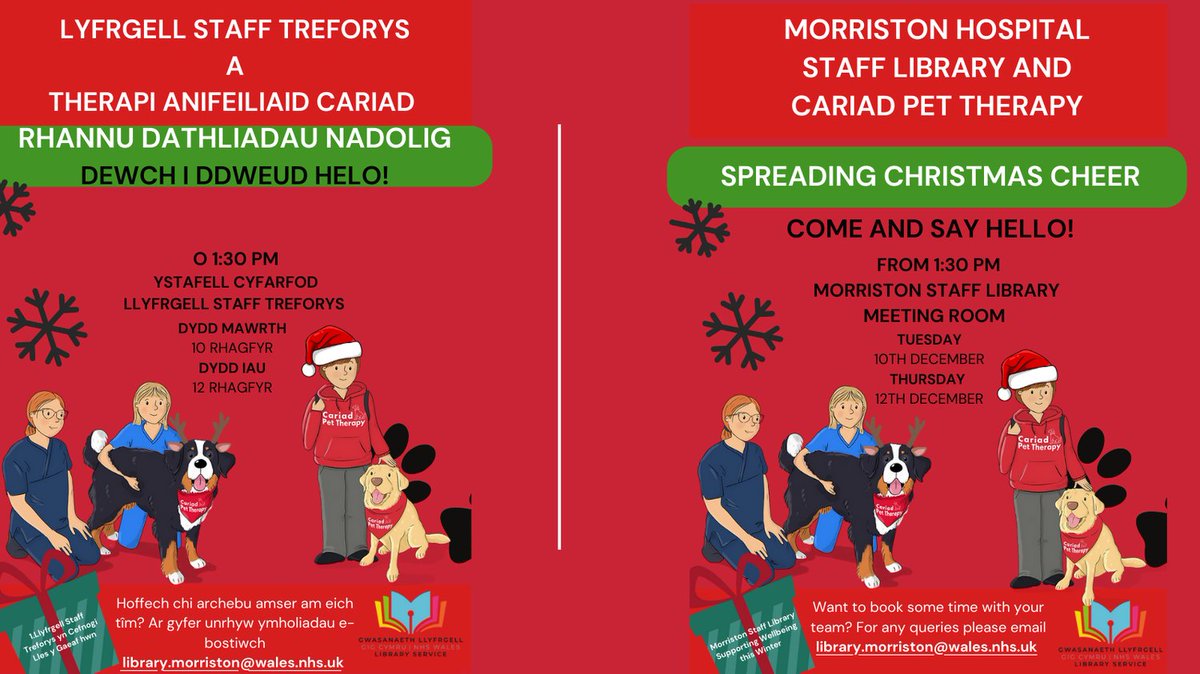 Rhiannon Rogers (@rhirogersdap) on Twitter photo Wellbeing at Morriston Hospital Staff Library with Cariad Pet Therapy 10th and 12th December at 1:30pm. #wellbeing #staffwellbeing #pettherapy @cariadpettherapy <a href="/SwanBayUHBLibs/">Llyfrgelloedd Bae Abertawe/ Swansea Bay Libraries</a> Wellbeing at Morriston Hospital Staff Library with Cariad Pet Therapy 10th and 12th December at 1:30pm. #wellbeing #staffwellbeing #pettherapy @cariadpettherapy <a href="/SwanBayUHBLibs/">Llyfrgelloedd Bae Abertawe/ Swansea Bay Libraries</a>