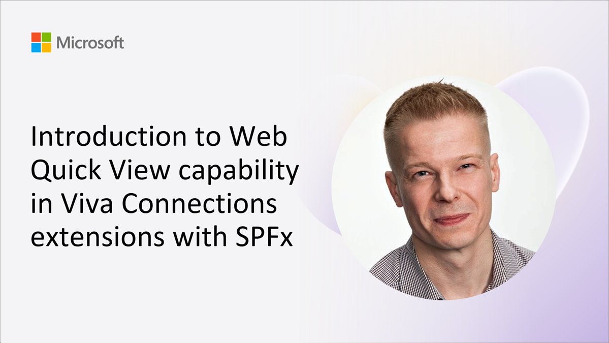 💡Now you can build Adaptive Card Extensions using HTML for more flexible UX options

Check out <a href="/vesajuvonen/">Vesa Juvonen</a>'s demo on the new Web Quick View capability in Viva Connections extensions with SPFx! 

🔗 Watch here → msft.it/6019mYvWx

#Microsoft365Dev #VivaConnections #SPFx
