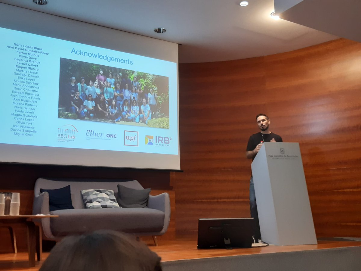 Today at <a href="/IRBBarcelona/">IRB Barcelona</a> #Nodeseminar
Stefano Pellegrini presented:  
"Detection of cancer driver genes with clusters of somatic mutations in protein three-dimensional structure"  

Very good presentation and nice discussion within the #IRBBarcelona community.