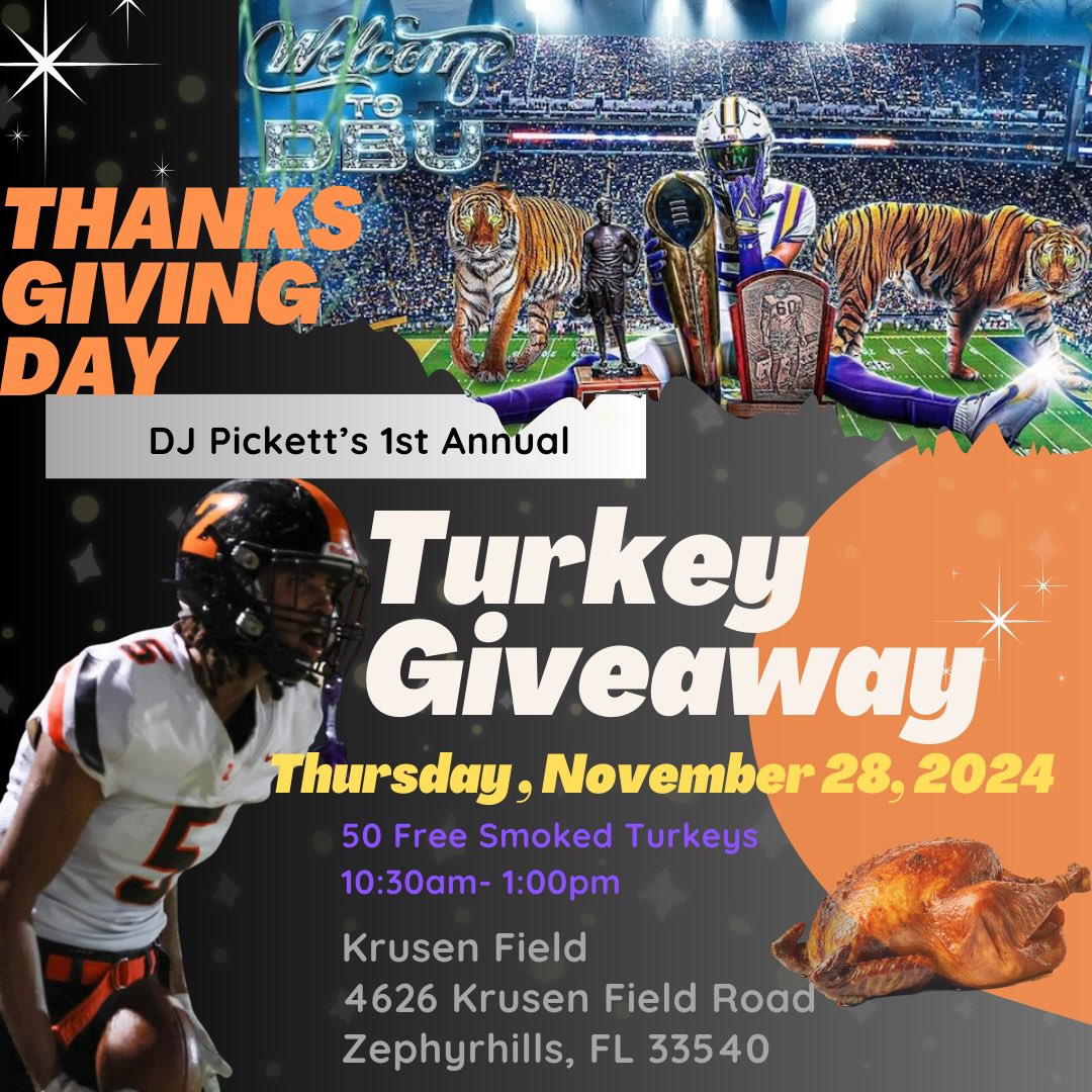FREE smoked Turkeys 🦃 (50)
10:30am-1pm
4626 Krusen Field Rd
Zephyrhills, Fl 33541
<a href="/DJPICKETT5/">5</a>