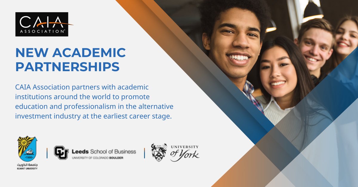 CAIAAssociation's tweet photo. From Kuwait to Colorado – CAIA continues to grow our global academic network! We're thrilled to announce new academic partnerships with the University of York, England, University of Kuwait, Kuwait, and University of Colorado Boulder, USA. https://t.co/7rmMrAp7Bi 

Along with the University of Lisbon, Portugal and Villanova University, Pennsylvania, USA, these institutions join CAIA in 2024—fueling the future of alternative investment education and innovation. Our collaboration with these universities is more than just an alliance; it’s a powerful commitment to shaping the next generation of investment leaders. 

Learn more about these partnerships and how CAIA is expanding opportunities for students and faculty worldwide!