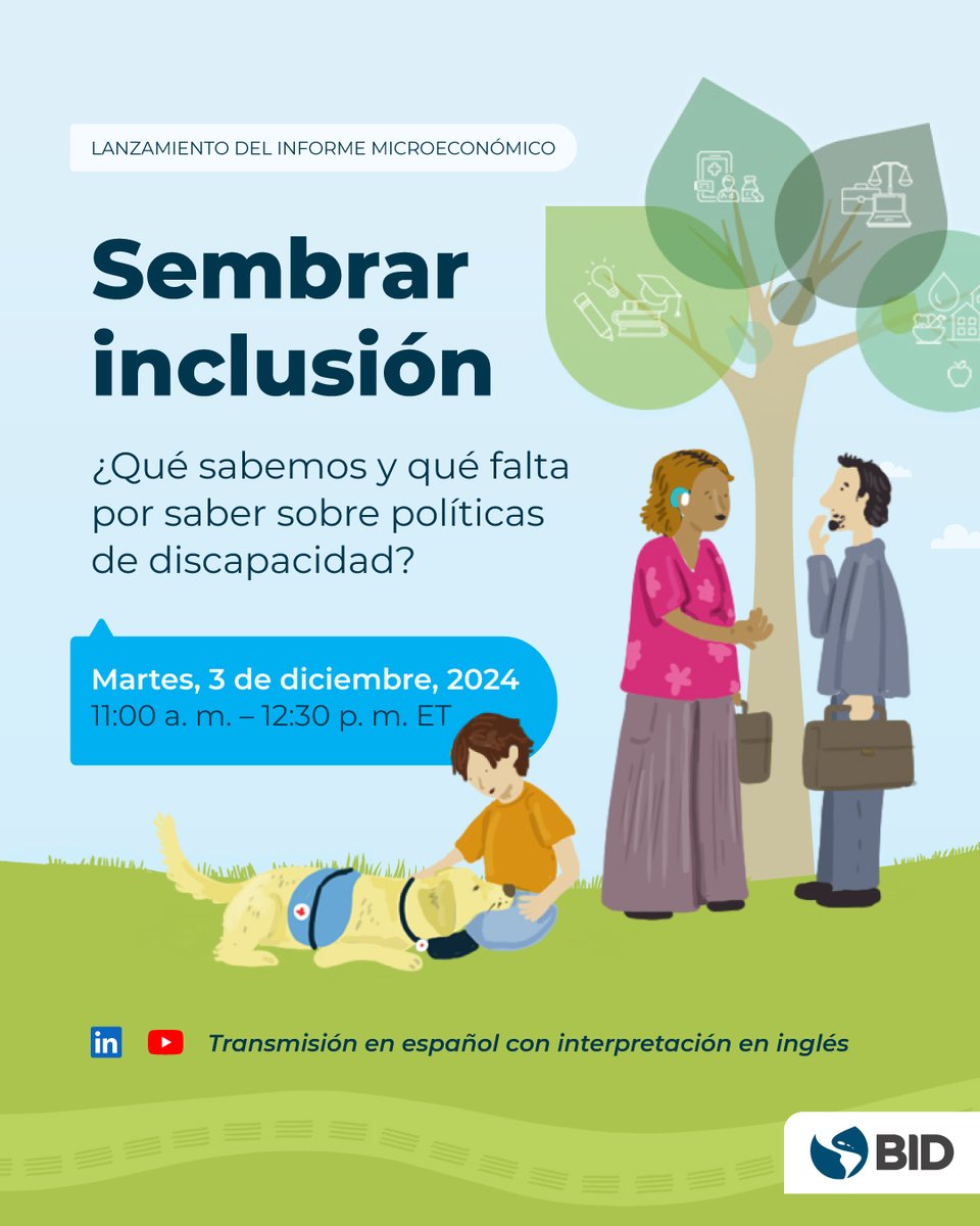 Únete al lanzamiento de nuestro informe microeconómico de #AméricaLatina y el Caribe 2024: Sembrar inclusión: Qué sabemos y qué falta por saber sobre políticas de #Discapacidad. 

🔗 bit.ly/3Zqmxeg

Regístrate aquí.