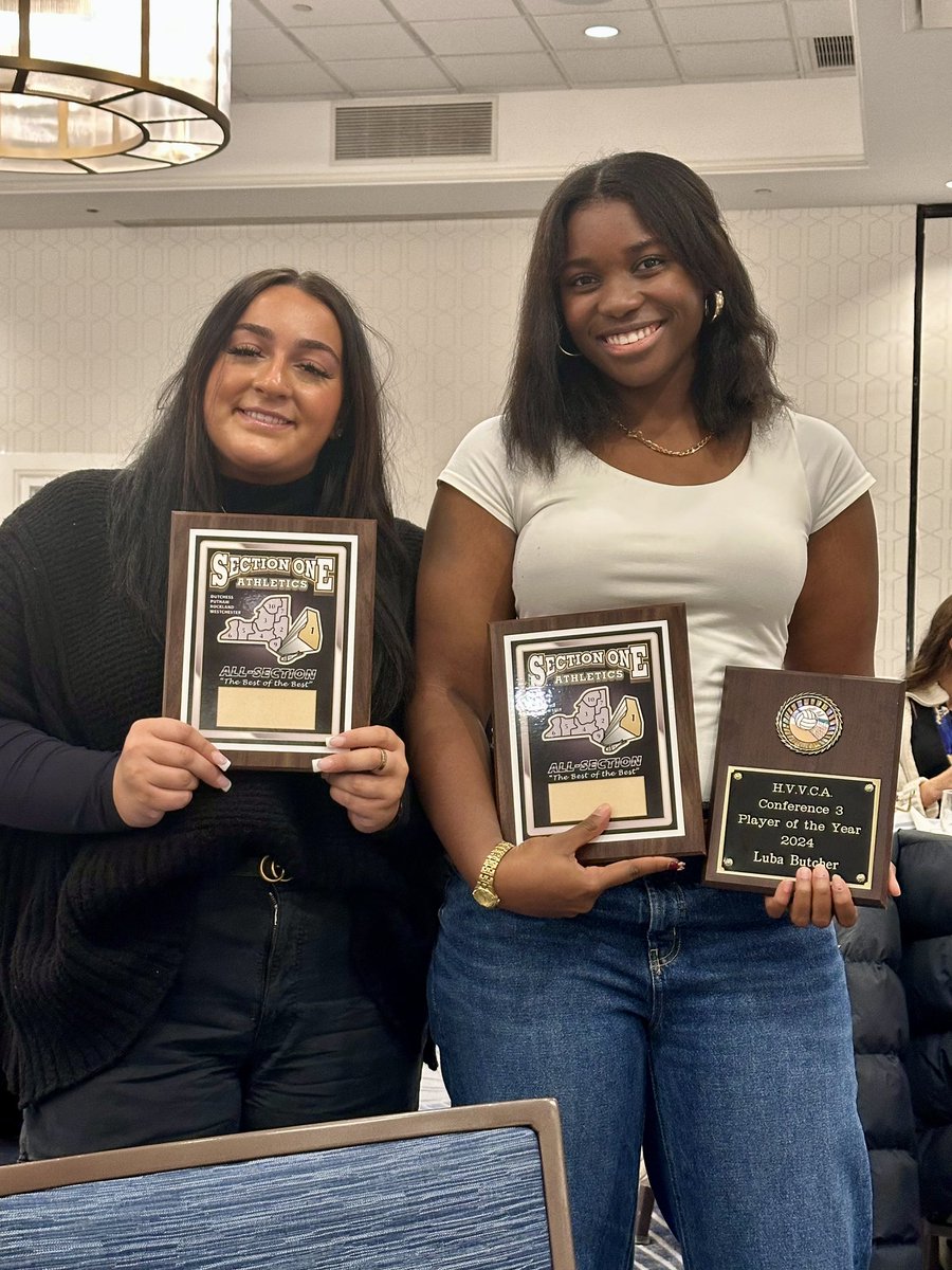 Let’s give two claps 👏👏to Seniors Nikki and Luba who were honored at the Volleyball All Section dinner and Luba who also received the Conference 3 player of the year award!