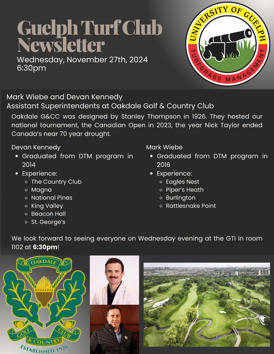 The final Turf Club of the year is set to be a good one!
Tell your friends, everyone is welcome.
See you there!

Guelph Turfgrass Institute
6:30pm